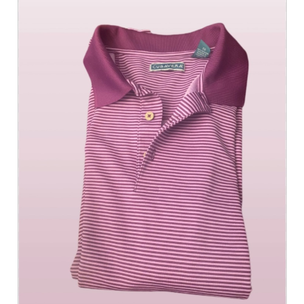 โSOLDโCubavera Menโs Polo Golf Purple Striped Short Sleeve Shirt XL - Picture 3 of 7